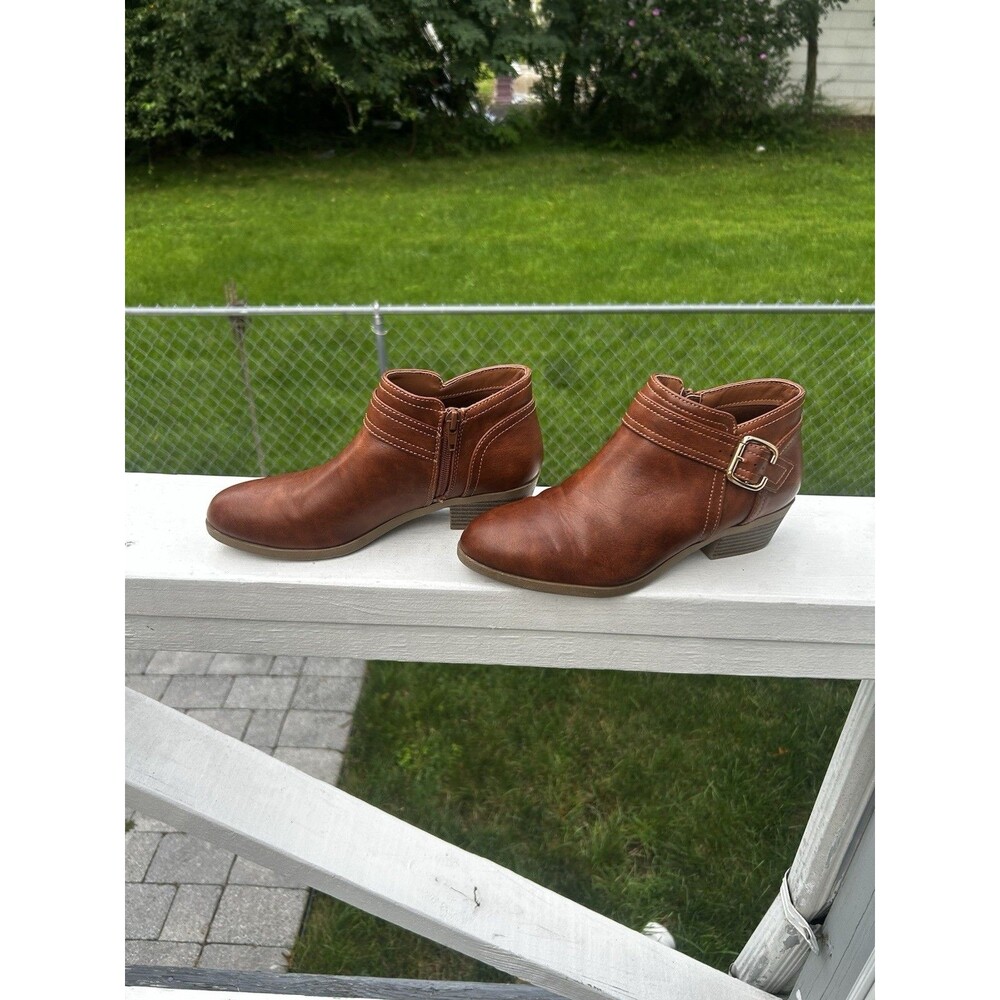 Athlefit Women’s Brown Ankle Boots Size 6.5 Side Zip Buckle Block Heel